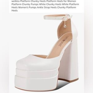 WtKiss White Platform Chunky Heels